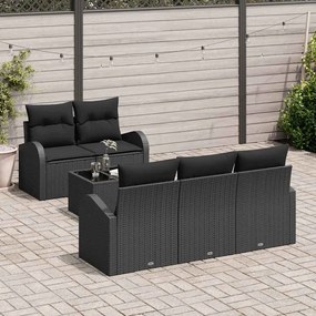 vidaXL Sofá de Jardim com 6 Peças e Almofadas em Rattan Poliéster Preto