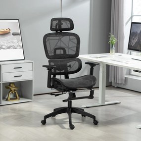 Cadeira de escritório, cadeira de escritório ergonómica em malha com braços 3D, encosto reclinável, 66 x 64 x 122 cm, preta