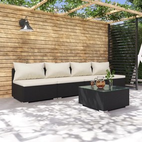 vidaXL 5 pcs conjunto lounge de jardim c/ almofadões vime PE preto