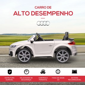 Carro Elétrico Audi TT para Crianças acima de 3-5 anos com Controlo Remoto Música e Luzes Bateria 12V 102x60x44 cm Branco