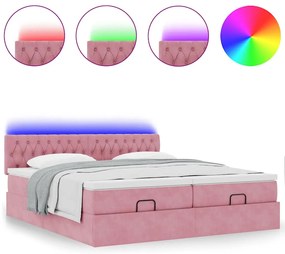 Estrutura de cama otomana com colchões 180x200 cm veludo rosa