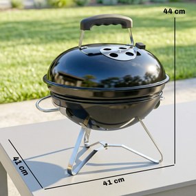 Grelhador de Carvão Portátil com Tampa Suporte Grelha Ventilação Ajustável Ø41x44 cm Preto