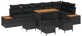 vidaXL Conjunto de Sofá de Jardim 10 pcs Preto Rattan Sintético