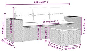 4 pcs conjunto de sofás para jardim c/ almofadões vime PE preto