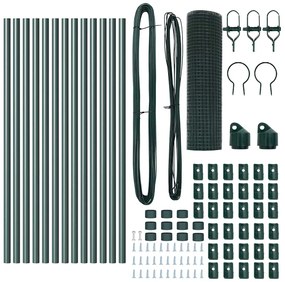 Conjunto de Postes de Cerca Conjunto de 2 Verde Metal 25 x 0.5 m