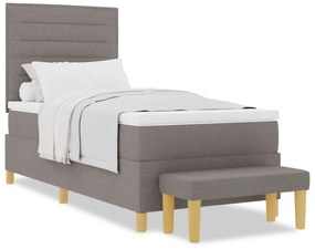 Cama Box Spring com Colchão &amp; Banco Taupe 90x190 cm Tecido