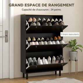 Sapateira, 80 x 23,5 x 121 cm, Capacidade para 24 Pares, Preto