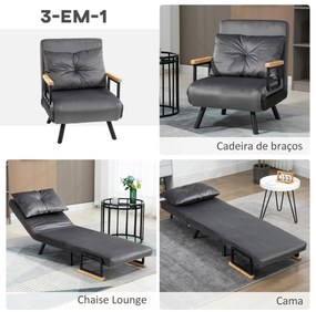 Poltrona Convertível em Cama Poltrona 3 em 1 Convertível em Cama com Encosto Ajustável em 5 Níveis 63x73x81 cm Cinza
