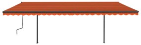 Toldo autom. c/ LED e sensor de vento 6x3,5 m laranja/castanho