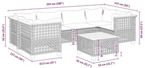 7 pcs conjunto de sofás p/ jardim com almofadões vime PE bege