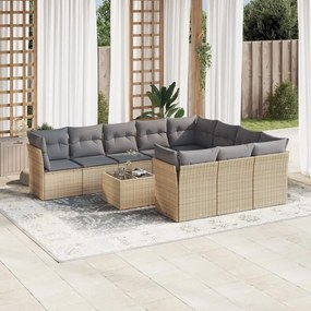 11 pcs conjunto sofás de jardim c/ almofadões vime PE bege