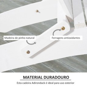 Outsunny Cadeira Adirondack de Madeira Dobrável Cadeira de Jardim com Apoio para os Braços e Encosto Alto para Terraço Balcão Exterior Carga Máx. 113kg 73x73x92cm Branco