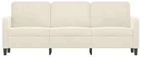 Sofá de 3 lugares 180 cm veludo cor creme