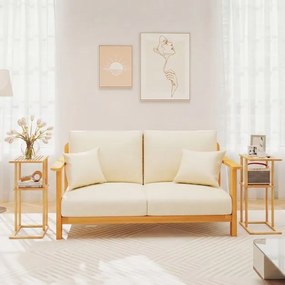 Conjunto de 2 mesas auxiliares 40 x 28 x 65 cm retangulares de bambu com prateleiras de arrumação, mesa de cabeceira em acabamento natural