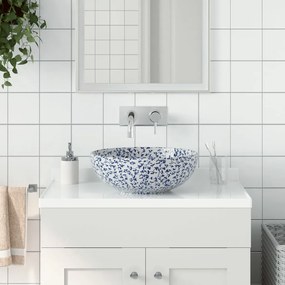 vidaXL Pia de bancada redonda Φ41x14 cm cerâmica azul e branco