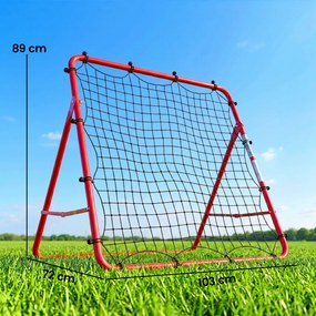 Rede de ressalto portátil para futebol, 5 ângulos ajustáveis em aço e nylon de dupla camada, 103 x 72 x 89 cm, vermelha