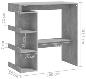 Mesa bar c/ prateleiras 100x50x101,5cm contrapl. cinza-cimento