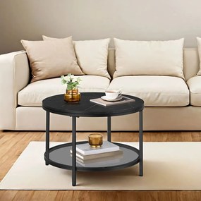 Mesa de centro 65 x 46 cm (Ø x A) de 2 níveis com tampo em efeito mármore-Preto