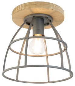 LED Candeeiro de teto inteligente cinzento escuro com madeira incl. WiFi E27 - Arthur Industrial