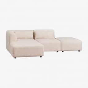 Sofá Modular Chaise Longue Esquerdo De 2 Peças Com Puff Fogler Tecido Pele De Borrego Bege Creme - Sklum