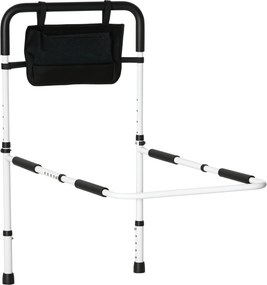 Barra de apoio para cama com pés, proteção ajustável em 5 alturas, bolso de arrumação, 52 x 85-95 x 71-102 cm, branco e preto