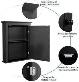 Armário de casa de banho com espelho de parede estante ajustável  56 x 15 x 69,5 cm Preto