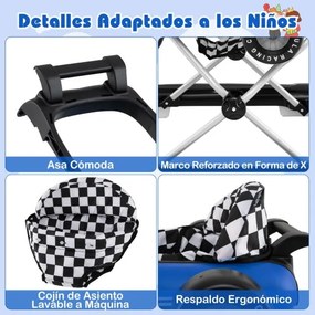 Andarilho para bebés 4 em 1 com altura ajustável em 3 níveis, volante, com assento almofadado e caixa de música azul