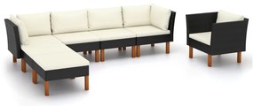 7 pcs conj. lounge jardim vime PE e madeira de eucalipto preto