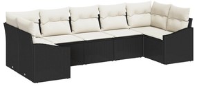 vidaXL Conjunto de Sofá de Jardim 7 pcs Preto e Creme vime PE