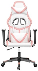 Cadeira gaming massagens couro artificial branco e rosa