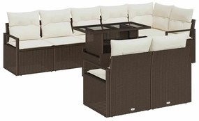 Conjunto de Sofá de Jardim com 9 Peças e Almofadas Castanho Rattan Pol