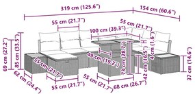 Conjunto de Sofá de 9 Peças com Almofadas Cinza Poli Rattan