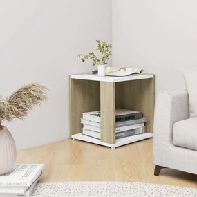 vidaXL Mesa de apoio 33x33x34,5cm contrapl. branco/cor carvalho sonoma