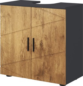 Móvel de casa de banho para lavatório (NÃO INCLUÍDO) com 2 portas e prateleira, 60 x 30 x 60 cm, cinzento antracite e acabamento em imitação de madeir