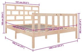 Estrutura de cama casal 135x190 cm pinho maciço