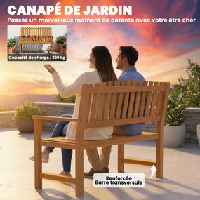 Banco de jardim 112 x 64 x 92 cm, de 2 lugares, carga máxima de 320 kg, com braços, madeira de acácia natural