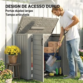 Abrigo de Jardim Exterior de HDPE 940L com Tampa Dobrável e 2 Portas, Fecho para Armazenamento 142x67x119 cm Cinzento Claro