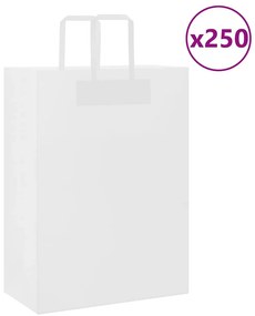 vidaXL Sacos de papel 250 unid com alças branco 32x17x44 cm