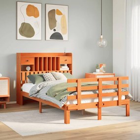 vidaXL Cama com estante sem colchão 135x190 cm pinho maciço