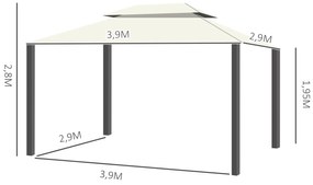 Outsunny Pérgola de Jardim 390x290 cm Pérgola de Alumínio com Teto de