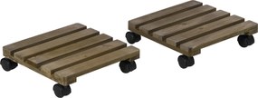 Outsunny Conjunto de 2 Suportes de Madeira com Rodas para Plantas Vasos de Interior e Exterior Carga 50 kg Castanho Escuro | Aosom Portugal