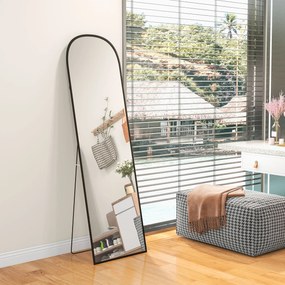 Espelho de Pé Espelho de Corpo Inteiro 50x170 cm com Estrutura de Liga de Alumínio e Suporte para Sala Quarto Preto
