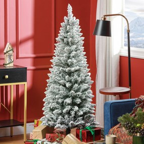 Árvore de Natal Artificial Coberta de Neve 150 cm com 317 Ramos e Suporte de Metal Árvore Natalícia para Sala Interior Verde