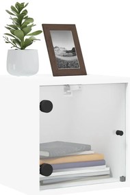 Mesas de cabeceira c/ portas de vidro 2 pcs 35x37x35 cm branco