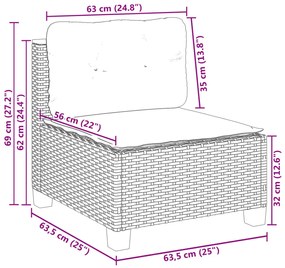 5 pcs conjunto sofás de jardim c/ almofadões vime PE cinzento