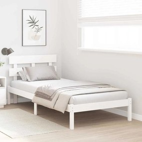 Estrado de Cama com Cabeceira Branco 90x190 cm Madeira Sólida Pinho