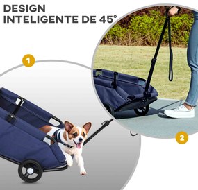 Carrinho para Cães Dobrável Carrinho para Cães Miniatura com Barra de Empurre Ajustável Desenho Aberto 53x45x28 cm Azul Escuro