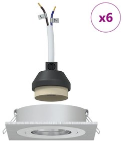 Spotlights embutidos 6 pcs Quadrado GU10 Prateado 91x91 mm