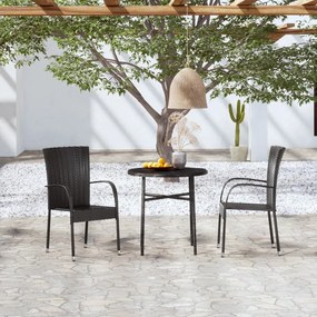 vidaXL 3 pcs conjunto de jantar para jardim vime PE preto