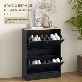 Sapateira, Armário para sapatos com capacidade para 12 pares, móvel de entrada com 2 gavetas rebatíveis e prateleiras ajustáveis, 60 x 23,5 x 80 cm, p